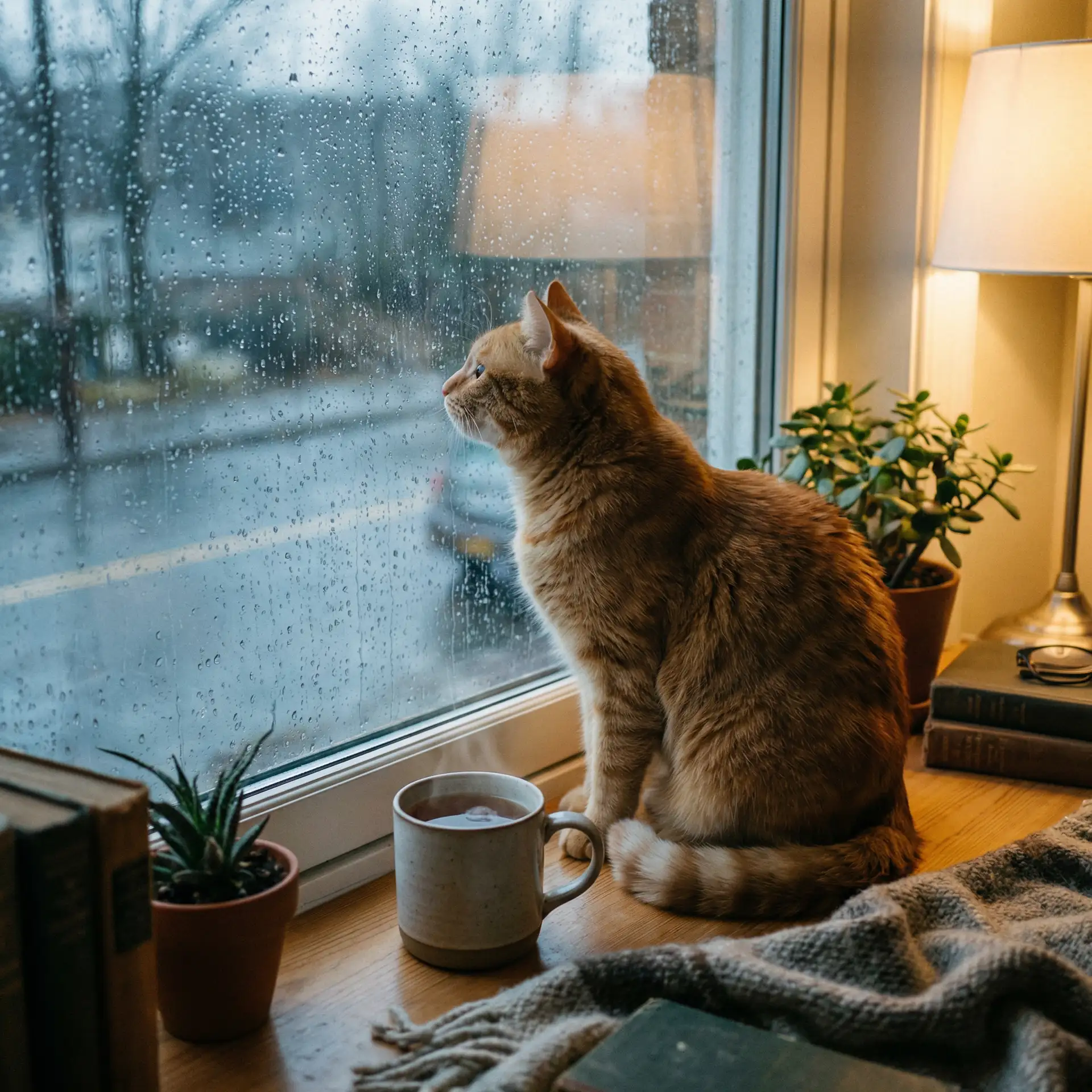 猫咪望着窗外的雨 - 无极磁力